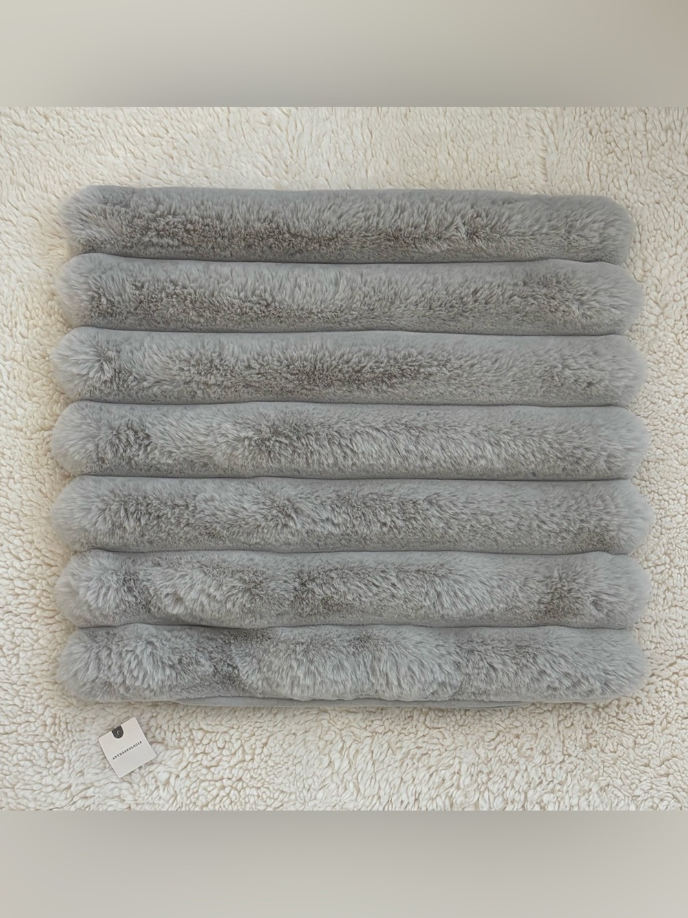 Anthropologie light  gray puffer faux fur 18x18 square pillow cover